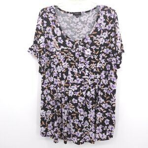 Cocomo womens floral stretch tunic top Size 2X A-line purple black short sleeve